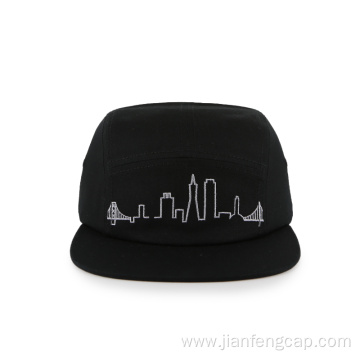 pure black multi-panel military hat with flat embroidery